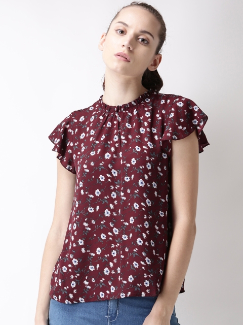 

FOREVER 21 Women Burgundy Printed Regular Top