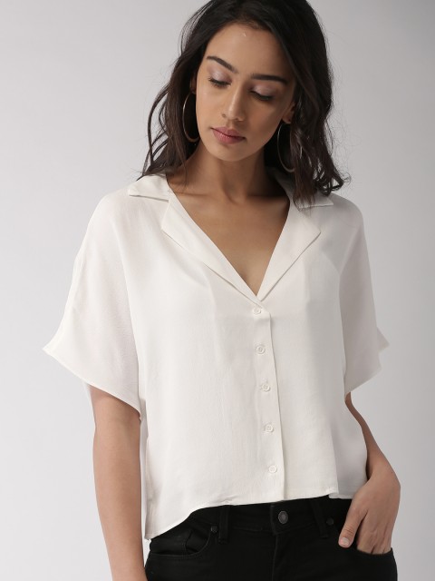 

FOREVER 21 Women White Solid Shirt Style Top