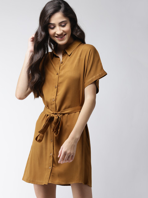 

FOREVER 21 Women Brown Solid Shirt Dress