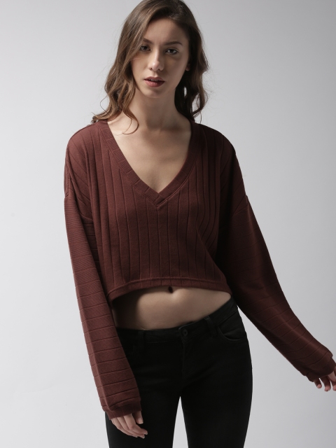 

FOREVER 21 Women Brown Solid Cropped Boxy T-shirt