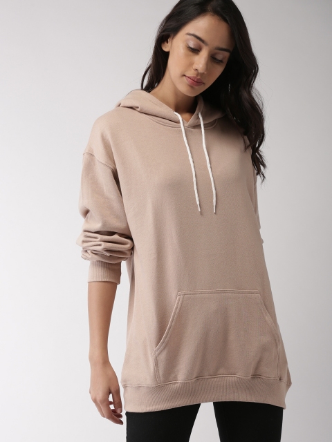 

FOREVER 21 Women Tan Brown Solid Hooded Sweatshirt