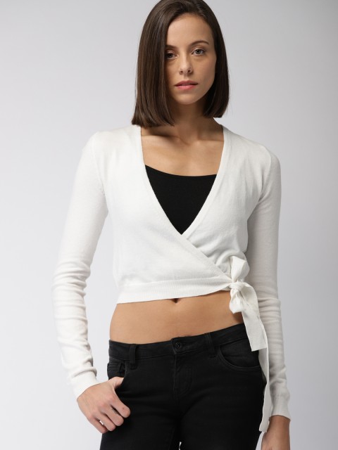 

FOREVER 21 Women Off-White Solid Front-Open Sweater