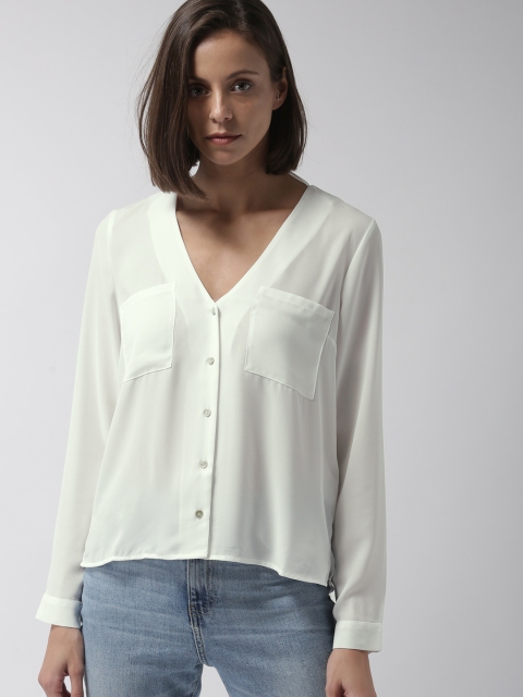 

FOREVER 21 Women White Solid Shirt Style Top