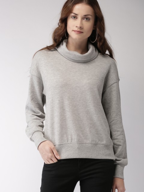 

FOREVER 21 Women Grey Melange Solid Sweatshirt