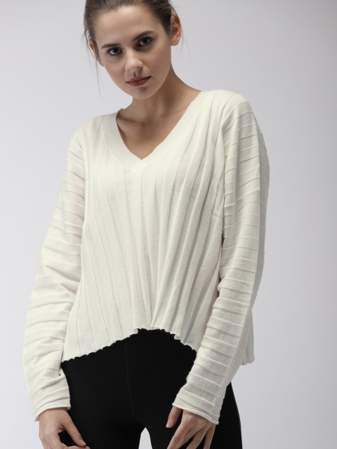 

FOREVER 21 Women White Solid Pullover