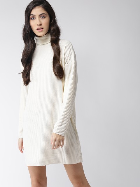 

FOREVER 21 Women Off-White Self-Striped Shift Dress