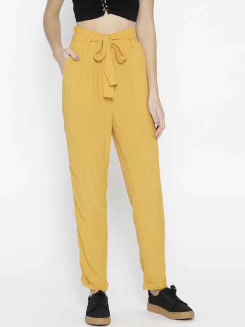 

FOREVER 21 Women Mustard Yellow Fit Solid Peg Trousers