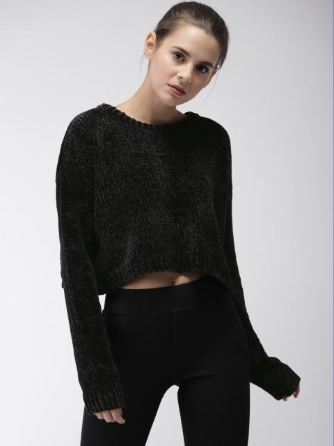 

FOREVER 21 Women Black Self-Design Pullover Sweater