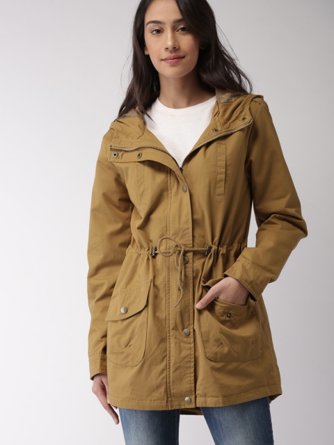 

FOREVER 21 Women Khaki Solid Tailored Hooded Jacket