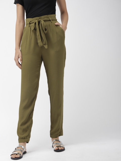 

FOREVER 21 Women Olive Green Regular Fit Solid Regular Trousers