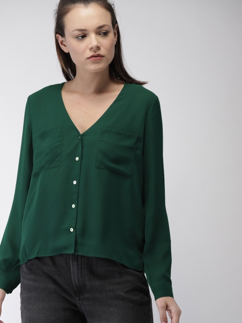 

FOREVER 21 Women Green Solid Shirt Style Top