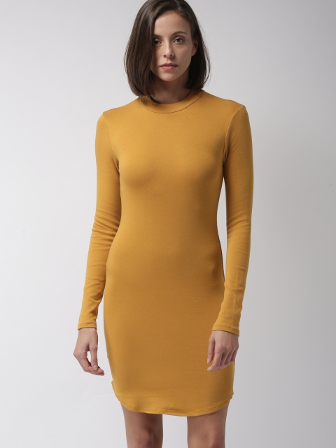 

FOREVER 21 Women Mustard Solid Bodycon Dress