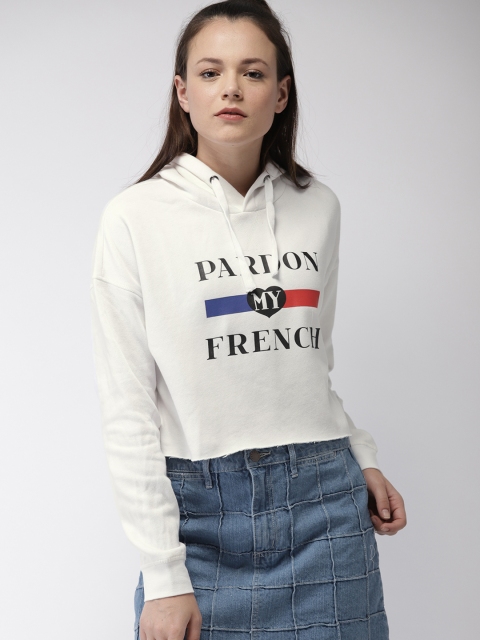

FOREVER 21 Women White Printed Hooded Sweatshirt