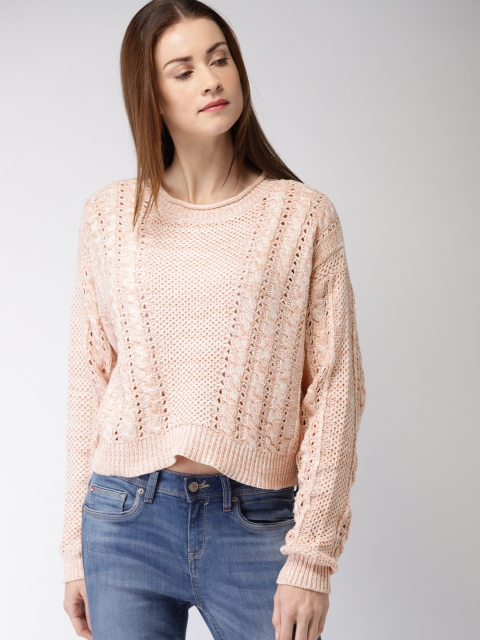 

FOREVER 21 Women Pink Self-Design Pullover Sweater