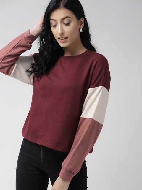 

FOREVER 21 Women Burgundy Solid Sweatshirt