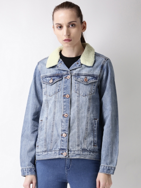 

FOREVER 21 Women Blue Washed Denim Jacket