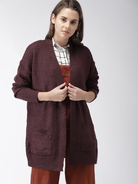 

FOREVER 21 Women Burgundy Solid Front-Open