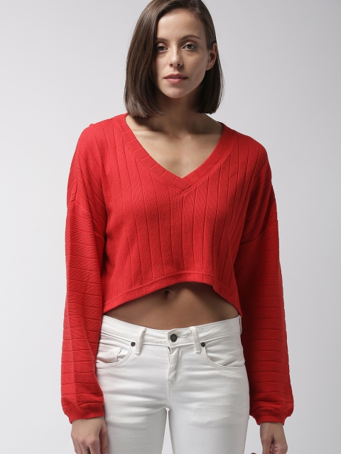 

FOREVER 21 Red Solid Crop Top