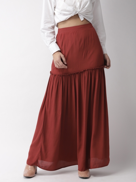 

FOREVER 21 Women Rust Red Solid A-Line Maxi Skirt
