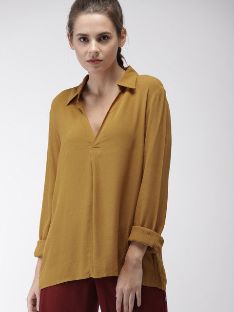 

FOREVER 21 Women Camel Brown Solid Shirt Style Top