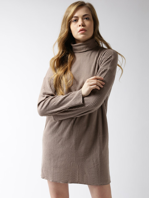 

FOREVER 21 Women Taupe Striped A-Line Dress