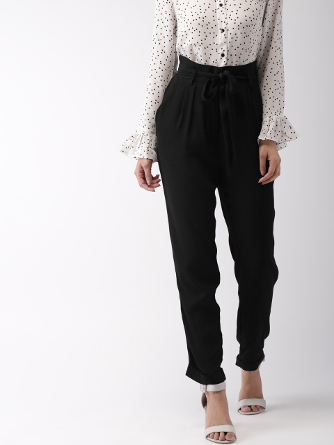 

FOREVER 21 Women Black Solid Peg Trousers