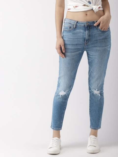 

FOREVER 21 Women Blue Slim Fit Mid-Rise Clean Look Stretchable Cropped Jeans