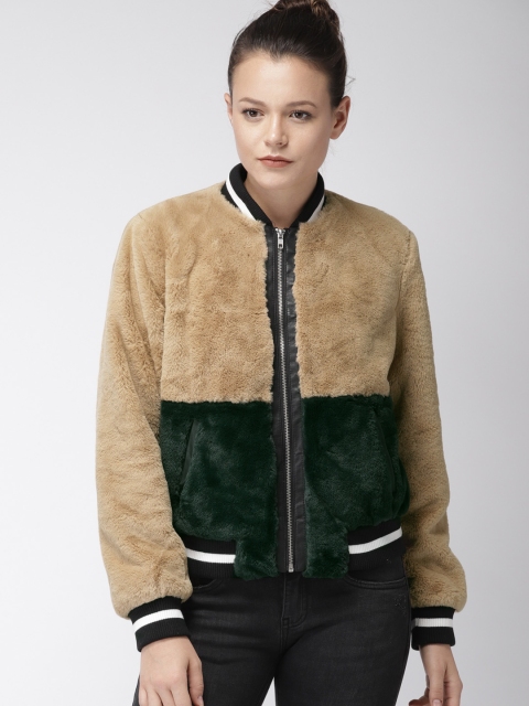 

FOREVER 21 Women Beige Self Design Bomber