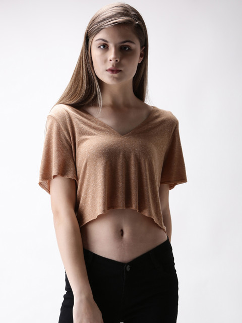 

FOREVER 21 Women Brown Solid Cropped Regular Top