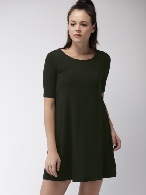 

FOREVER 21 Women Black Solid A-Line Dress