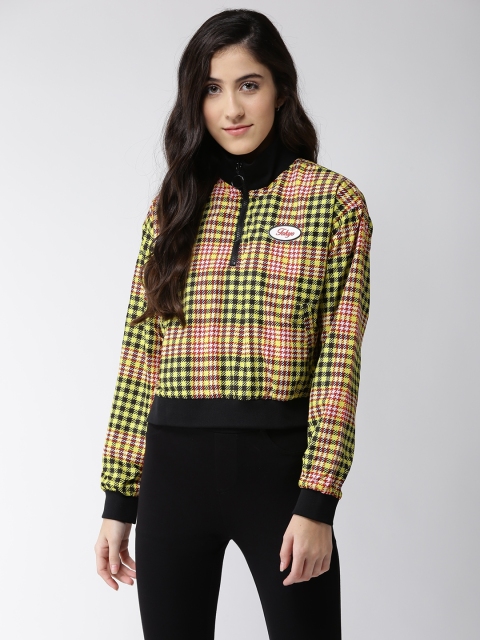 

FOREVER 21 Women Yellow & Red Checked Bomber Jacket