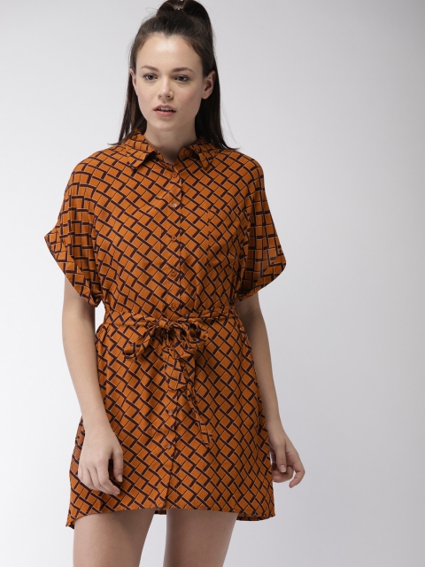

FOREVER 21 Women Burgundy Printed Shirt Dress