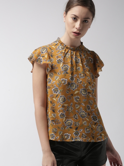

FOREVER 21 Women Mustard Yellow Printed Top