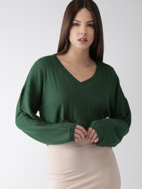 

FOREVER 21 Women Green Solid Boxy Top