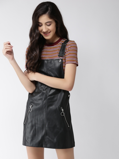 

FOREVER 21 Women Black Solid Pinafore Dress