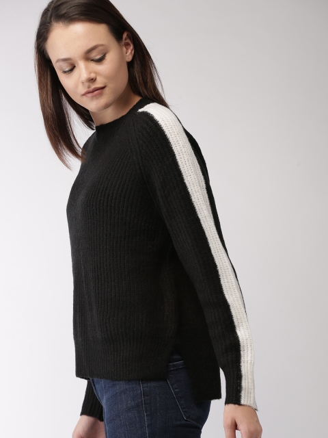 

FOREVER 21 Women Black & White High-Low Hem Pullover Sweater