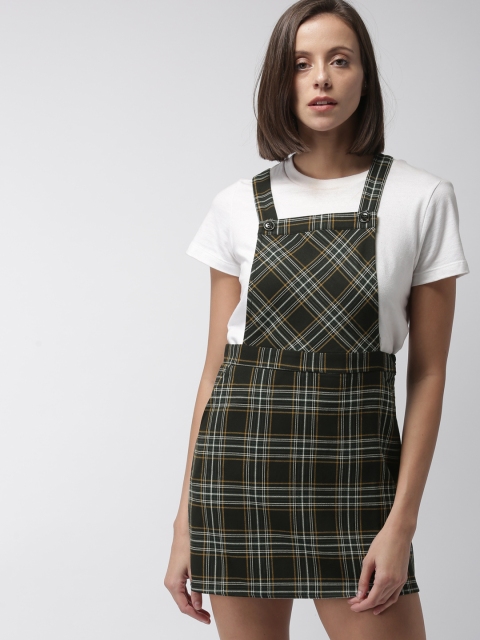 

FOREVER 21 Women Black Checked Pinafore Dress