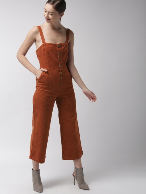 

FOREVER 21 Rust Orange Self Striped Corduroy Culotte Jumpsuit