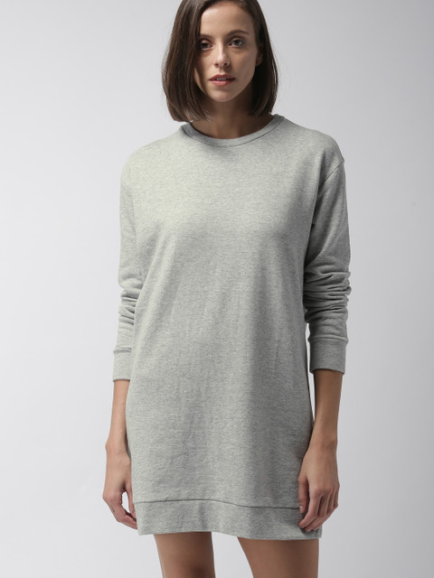 

FOREVER 21 Women Grey Melange Solid T-shirt Dress