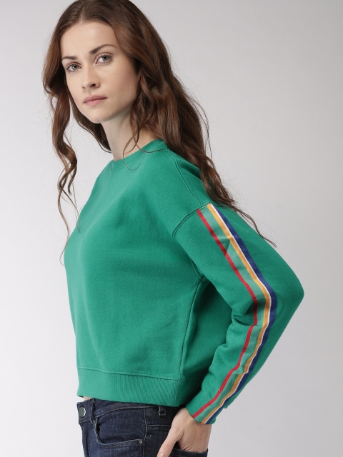 

FOREVER 21 Women Green Solid Sweatshirt