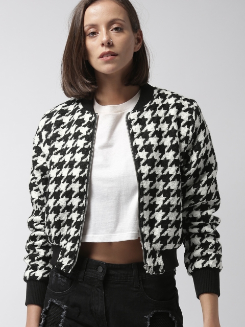 

FOREVER 21 Women Black Self Design Bomber