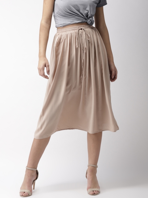 

FOREVER 21 Women Beige Solid Flared Skirt