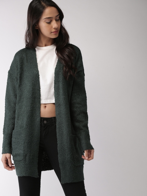 

FOREVER 21 Women Green Solid Front-Open Sweater