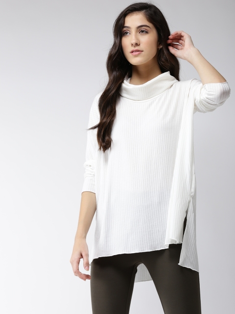 

FOREVER 21 Women Off-White Self Striped High-Low Top