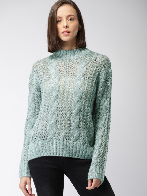

FOREVER 21 Women Green Self Design Pullover
