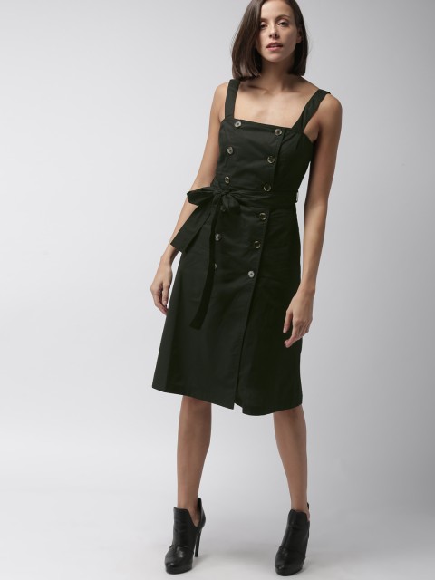 

FOREVER 21 Women Black Solid Pinafore Dress
