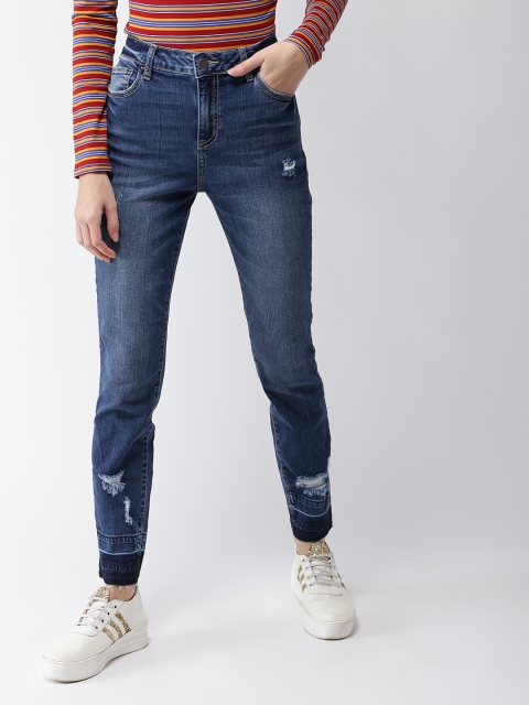 

FOREVER 21 Women Blue Skinny Fit Mid-Rise Low Distress Stretchable Jeans