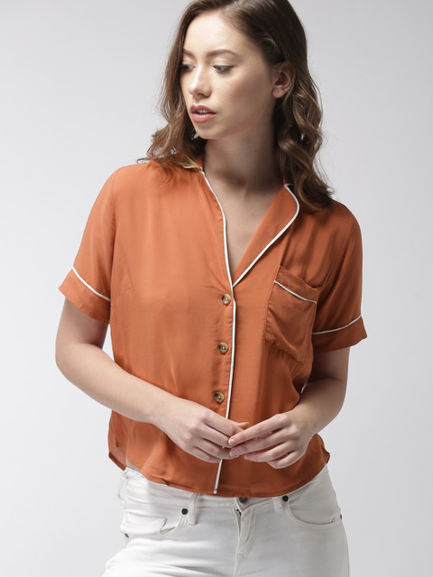 

FOREVER 21 Women Brown Regular Fit Solid Casual Shirt
