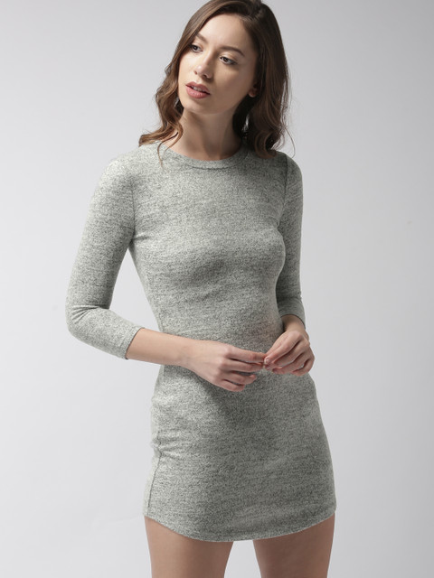 

FOREVER 21 Women Grey Solid Bodycon Dress
