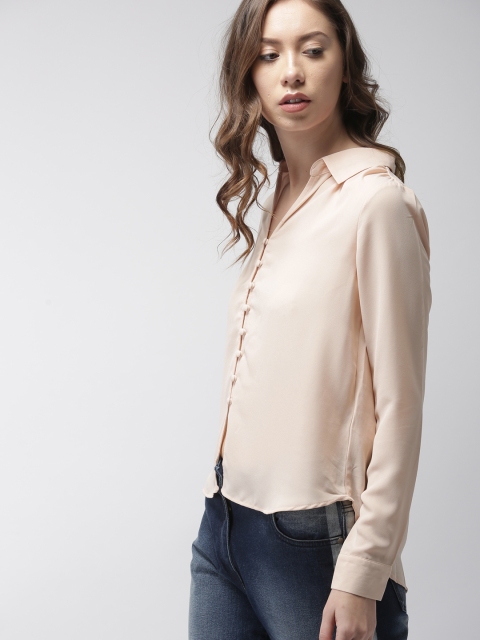 

FOREVER 21 Women Cream-Coloured Regular Fit Solid Casual Shirt